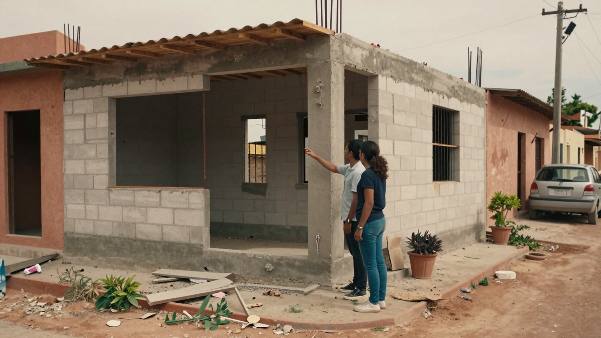 Persona revisando una casa en obra para calcular el presupuesto de compra con ingresos propios