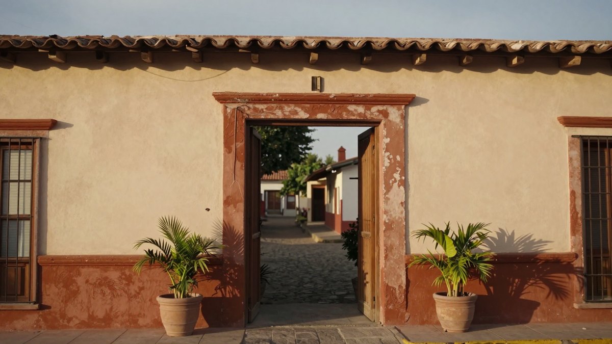 Acceso y patio de una vivienda mexicana como referencia de la casa a presupuestar con dinero neto de un seguro dotal